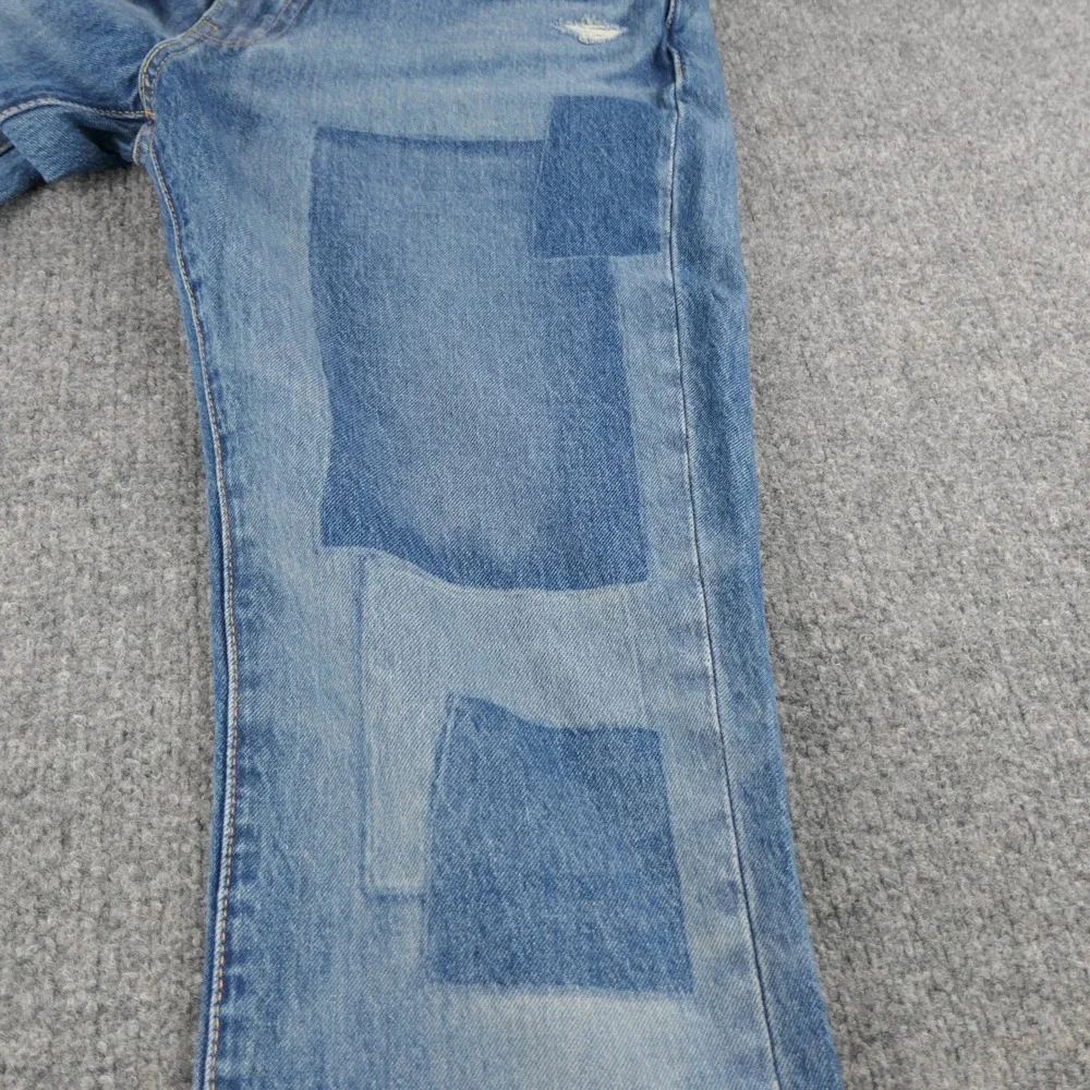 Levis Premium 511 Mens Jeans 34x32 Blue Slim Patchwork Print Distressed Stretch
